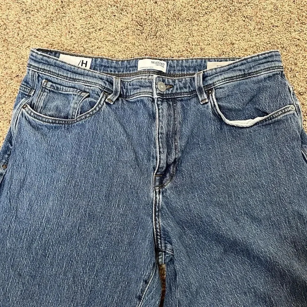 Selected Homme Mens Jeans 36 X 34 Indigo Med Blue Wide Kobe Vintage Wash RIM-AFO - Picture 4 of 16
